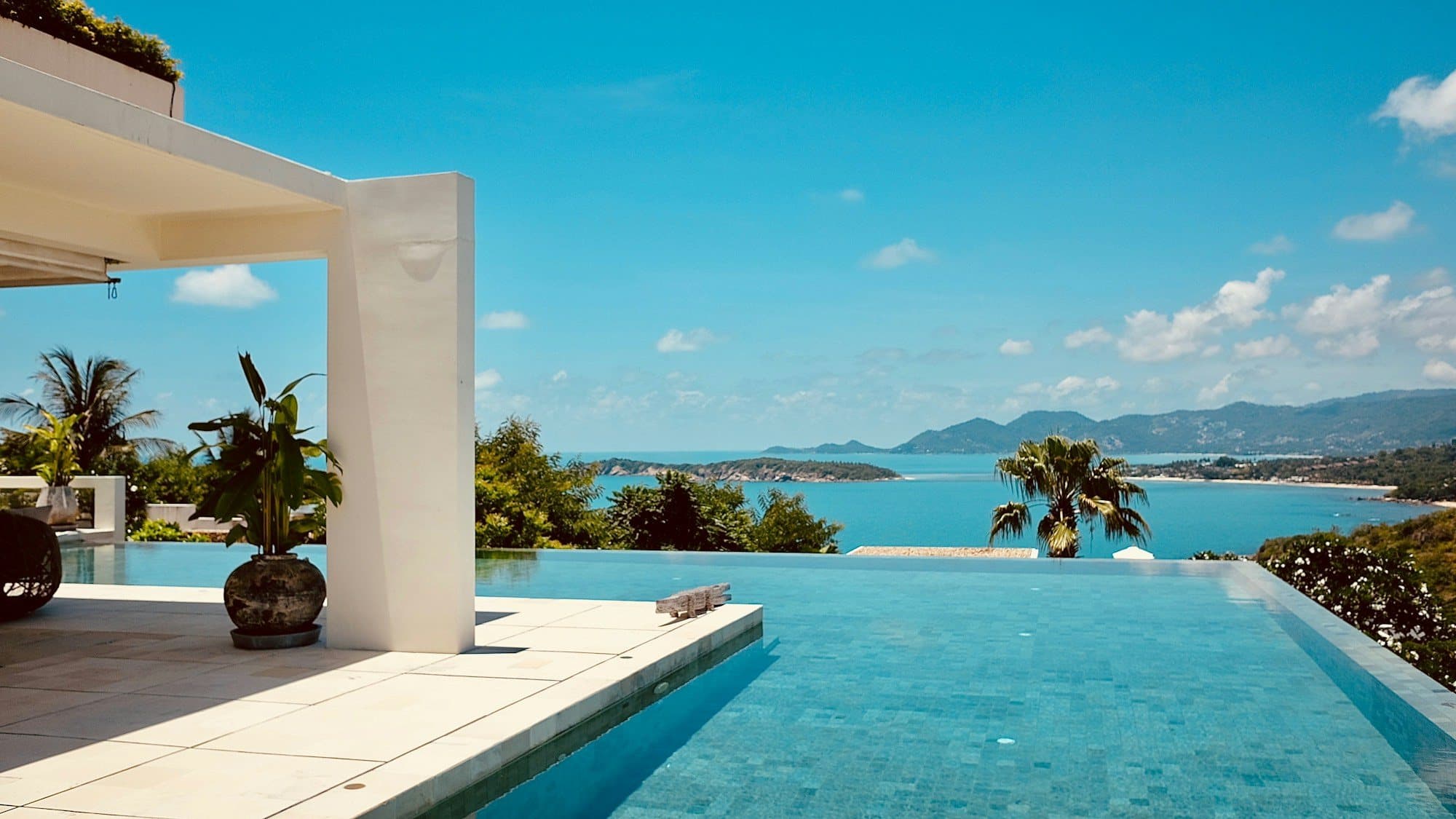 An infinity pool overlooking a bay